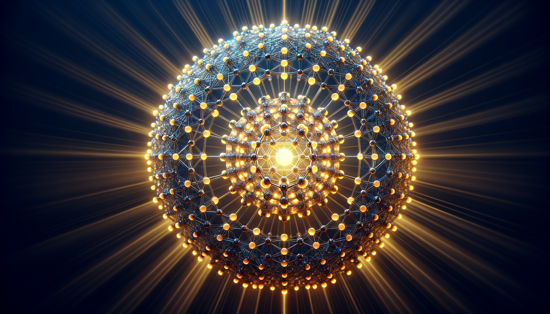 A luminous golden 600-cell polytope with a smooth radial response wave propagating outward across nine concentric shells