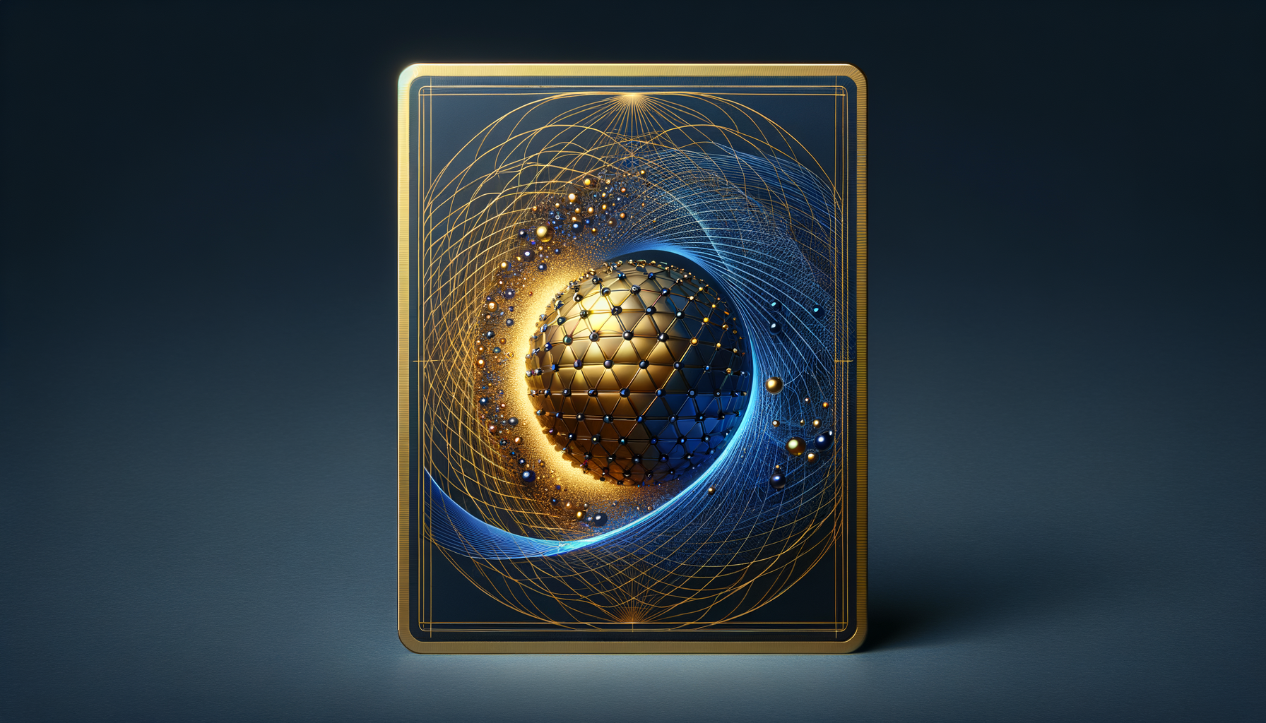 Golden source cluster radiating accessibility-potential contours with bending geodesics