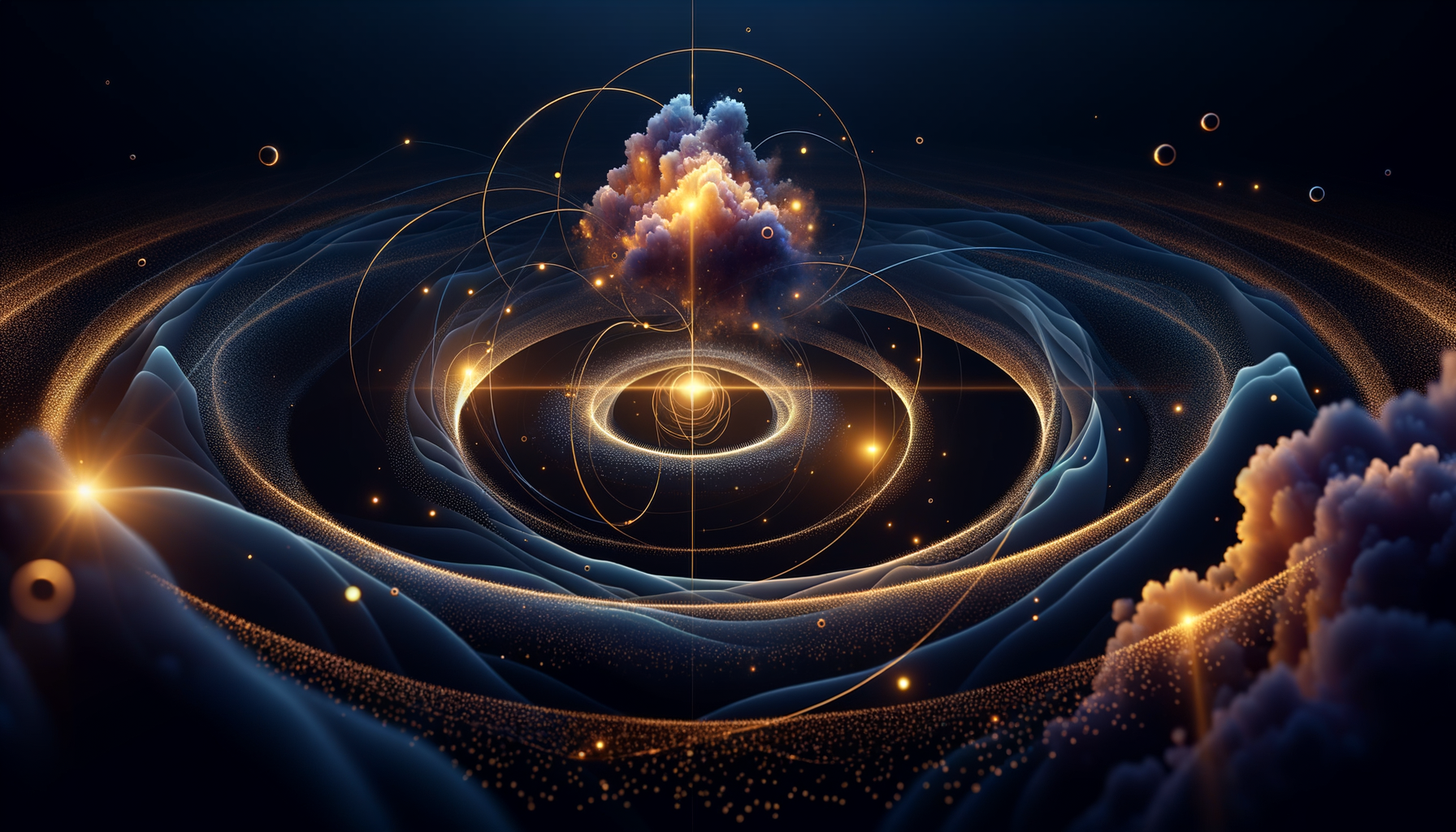 Attractor basins with probability clouds of varying brightness — Born rule as geometric weighting