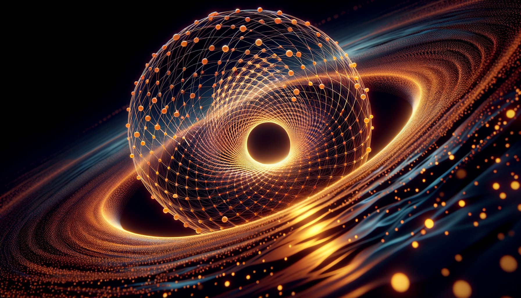 A translucent 600-cell polytope above a curved horizon of warm gold light, with 96 vertices pulsing in identical golden frequency, expanding shells of luminous waves